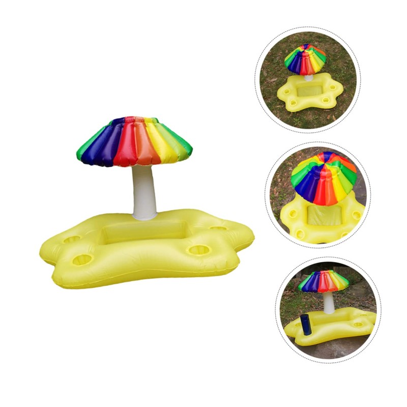 Kisangel 1Pc Inflatable Rainbow Umbrella Pool Cooler Floating Drink Tray