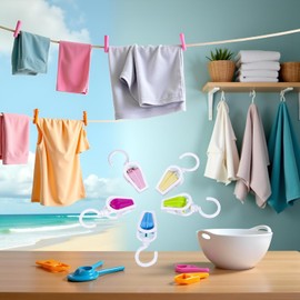 10 Pcs White Portable Plastic Strong Swivel Hook Rotating Laundry Hanging Hook Clothes Pins Beach Towel Clip, Clothes Pins, Laundry Storage and Organization for Home Clothing Store Workshop