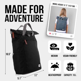 ORI LONDON Rolltop Backpack - Medium Travel Backpack with Lots of Pockets for Men & Women - The Finchley, Carbon