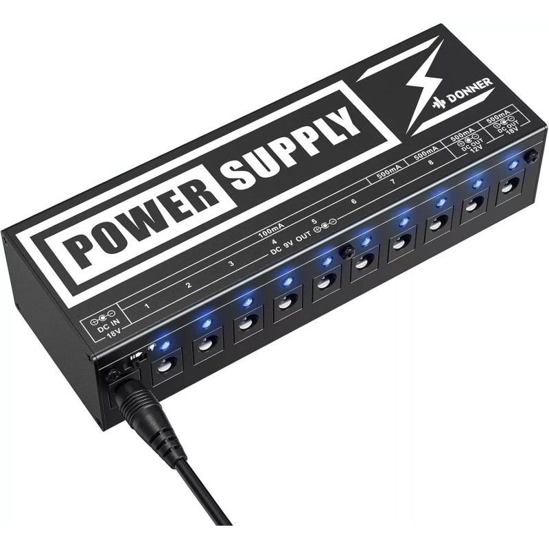 Donner DP-2 10 Port Guitar Effects Pedal Power Supply 9V/12V/18V