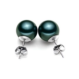 Jewellery Willy Shell Pearl Beads Stud Earrings Shell Pearl Beads Stud Earrings 925 Sterling Silver Hooks Dark Green/Black FMO0003Z