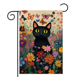 Spring Cat Garden Flag 12x18 Inch Double Sided Summer Butterfly Colorful Floral Flower Yard Outdoor Flag House Holiday Outside Decoration