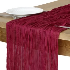 Cheesecloth Table Runner, 10FT Burgundy Table Runner 35*120inch Boho Red Table Runners for Wedding Bridal Shower Baby Shower Party Valentines Table Centerpiece Christmas Decorations