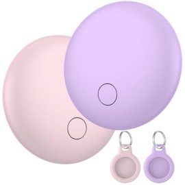 Air Tracker Tags 2-Pack, Smart Tag Works with Find My App (iOS Only), Key Finder, Luggage Tracker, Bluetooth Tracker Tag for Backpacks, Wallet, Worldwide Tracking, Replaceable Battery, Pink and Purple