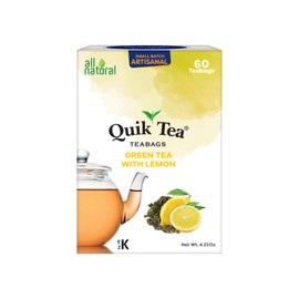 QuikTea Green Tea with Lemon Flavored Tea Bags - 60 Count - All Natural, Preservative Free - Lemon Flavored Green Teabags from Assam