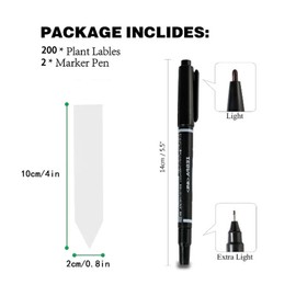 Plant Signs Set, 200 Pieces, White, 10 x 2 cm, with 2 Markers for Labelling, Weatherproof