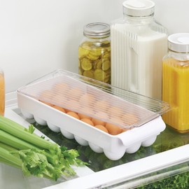 iDesign Fridge Binz BPA-Free Plastic Stackable Egg Holder - 14.5" x 6.25" x 3", Clear/White