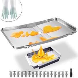 Grill Replacement Parts for Dyna Glo Nexgrill, 25"-34" Adjustable Grease Tray with Catch Pan Stainless Steel Drip Pan Set BBQ Grill Grease Tray for Dyna Glo, Nexgrill, Kenmore Expert Replacement Parts