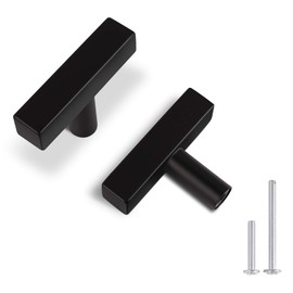 KNOBWELL 6 Pack Black Stainless Steel Drawer Knobs and Pulls, Matte Black Cabinet Knobs, Dresser Drawer Knobs for Kitchen and Bathroom - Single Hole 50mm/2"