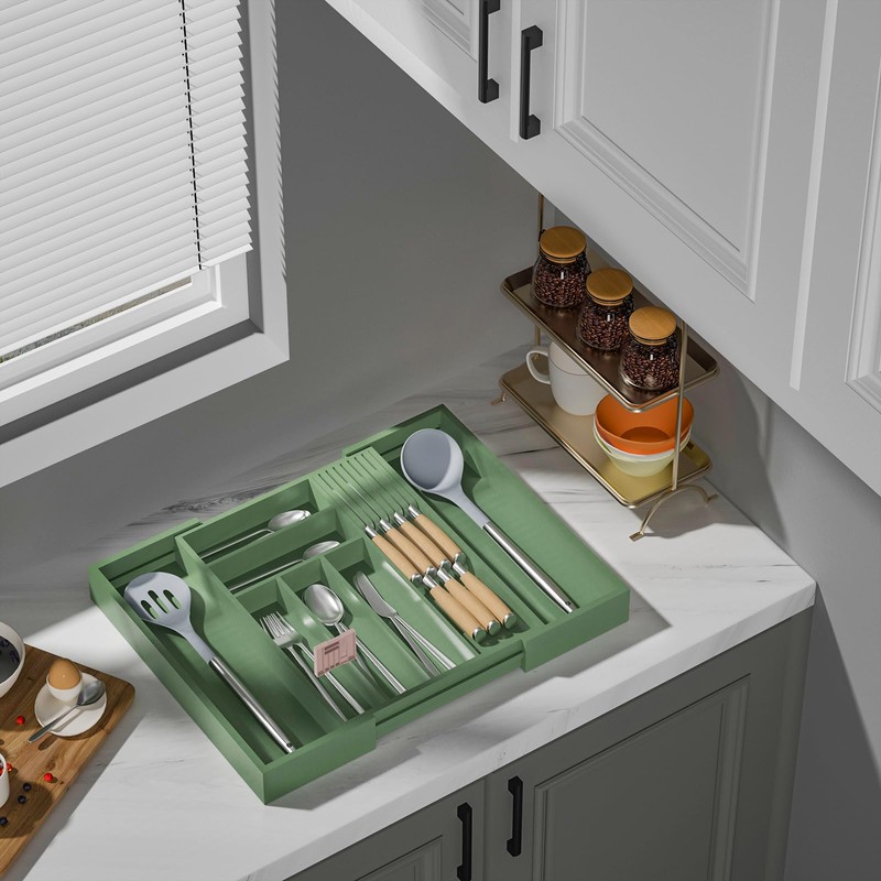 TIOPGHAD Bamboo-Silverware-Drawer-Organizer-Kitchen, Expandable Utensil Holder Cutlery Tray Flatware Organization Adjustable