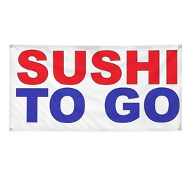 Vinyl Banner Multiple Sizes Sushi to Go Red Blue Food Bar Restaurant Truck Restaurant & Food Outdoor Weatherproof Industrial Yard Signs 8 Grommets 48x96Inches