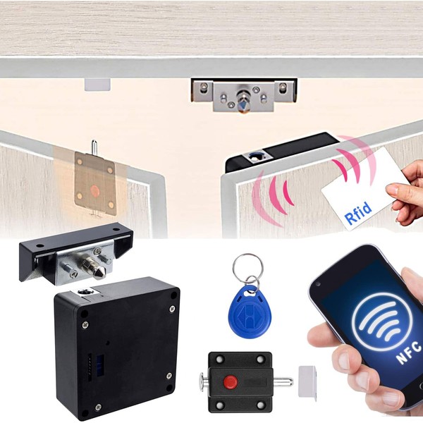 RFID Electronic Cabinet Locks, Smart NFC Locks with Slide Latch Lock for Double Door Cabinet Locker Drawer Wooden Cupboard DIY