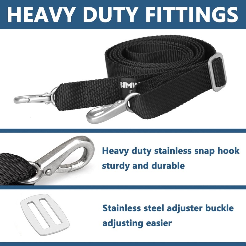 Two Hooks Adjustable Bimini Boat Top Straps,38"~70"Marine Awning Webbing Straps,with