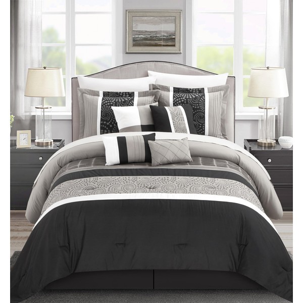Chic Home Euphoria 8-Piece Embroidered Comforter Set Embroidery Pintuck Bed