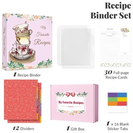 Recipe Binder with Plastic Sleeves, Full Page Cards and Dividers, Recipe Binder 8.5x11 3 Ring, Blank Recipe Book Binder to Write in Your Own Recipes ((Retro Cups)