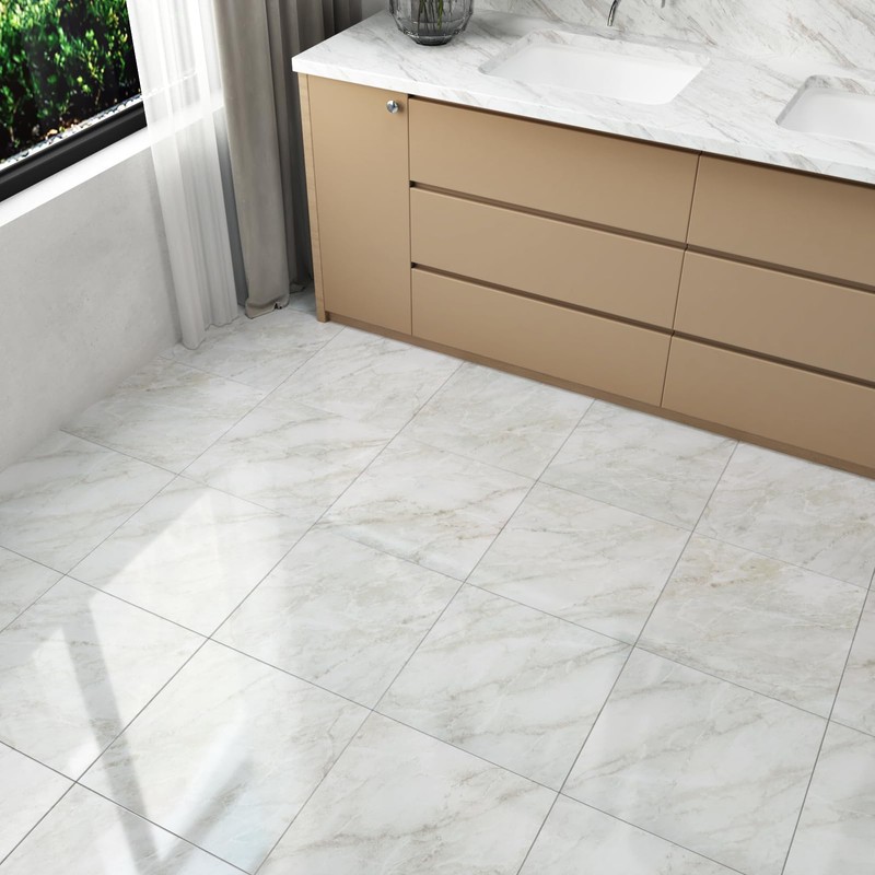 Wallercity Shiny Gray/White Marble Peel and Stick Floor Tile 12"