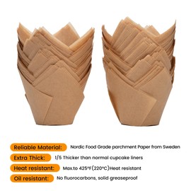 Bake Choice Bake Choice Nordic Paper 100pcs Large Size Natural Tulip Cupcake Liners for Baking, Large Muffin Liners, Cupcake Wrapper for Party, Christmas