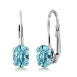 Gem Stone King 925 Sterling Silver Blue Zircon Women Earrings (2.40 Ct Oval 7X5MM)