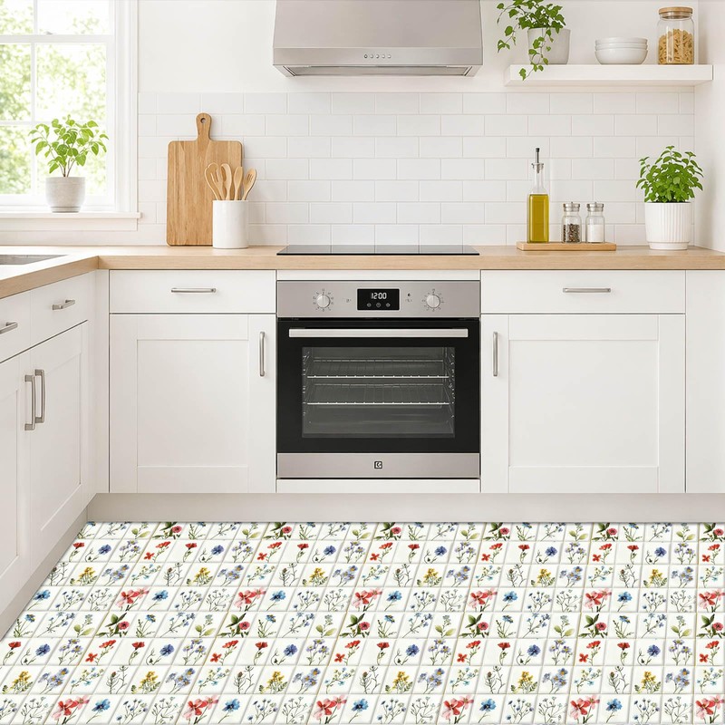 IVN Botanical Wildflower Peel and Stick Floor Tiles 12x12 Inch