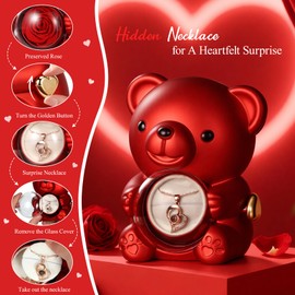 Cute Teddy Bear with Preserved Rose, Rotating Eternal Rose Gift Box for Her