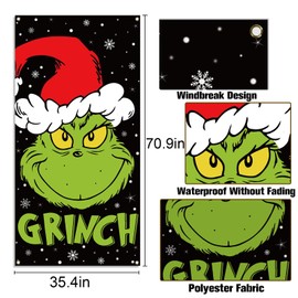 Vohado Merry Christmas Door Cover Welcome to Whoville Green Elf Xmas Decoration Winter Holiday Party Supply Front Porch Banner for Indoor Outdoor Home Decor