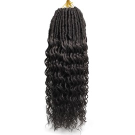 Deep Faux Locs Crochet Hair 18 Inch 8 Packs Goddess Locs Crochet Hair 4# Soft Loc Faux Loc Crochet Braids with Curly Ends Prelooped Deep Wave Croceht Braids for Black Women(Coffee Brown)