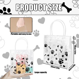 15pcs Dog Paw Gift Bags, 7.87x7.87 Inch Paw Print Favor Bags with Handle Clear PVC Bags Puppy Paw Goodie Bags Cute Pet Treat Candy Bags for Birthday Wedding Blue Party (Black)