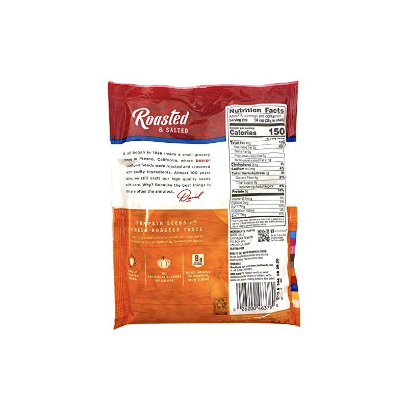 David Seeds, Pumpkin Seeds, 5-Ounce Bags (Pack of 4)