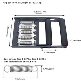 Solid Metal Hand Grip Dynamometer Hand Grip Strength Tester 165lb Adjustable Grip Strength Trainer with 5 Heavy Duty Springs,Professional Forearm & Finger Exercise Equipment for Athletes,Gym & Home Workouts