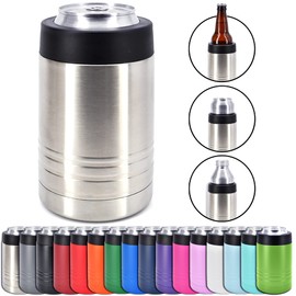 4-in-1 Stainless Steel 12 oz Double Wall Vacuum Insulated Can or Bottle Cooler Keeps Beverage Cold for Hours - Also Fits 16 oz Cans - Stainless Steel - Clear Water Home Goods