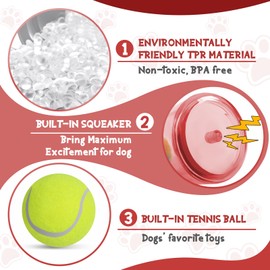 Shepinsky Squeaky Chew Dog Toys, Indestructible Dogs Toy with Tennis Ball, Durable Puppy Boredom Toys for Playtime &Training, for Energetic Small Medium Large Pups(Red, L)