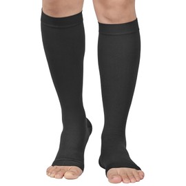 MGANG® 15-20 mmHg Compression Stockings, Knee High Compression Socks for Men and Women, Opaque, Best for Nursing, Running, Travel, Sitting, Standing, Muscle recovery, Swollen legs, Black Large