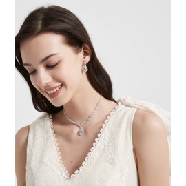 UDYLGOON Bride Rhinestone Crystal Earrings Necklace Jewelry Set for Bridesmaid Bride Wedding Costume Prom (Silver)