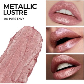 Anglicolor Labial Nude Rosa MetáLico Nacarado Brillo 3D Hidratante Pale Pink Lipstick,Color Intenso,Fórmula Cremosa Ligera y Suave,Mantiene Labios Hidratados,No Pegajoso (07 PURE ENVY)