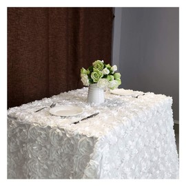 B-COOL 3D Floral Tablecloth Rectangular 60 x102 Inches White Tablecloth Rosette Fabric Rosette Florals Satin Tablecloths