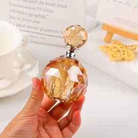 JOASURA 14ML Crystal-Glass Empty Perfume Bottle,Circle Vintage Refillable Small Essential Oil Bottles Home Decoration（Champagne）