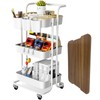 3 Tier Rolling Cart with Metal Handle, Table Top, Hanging
