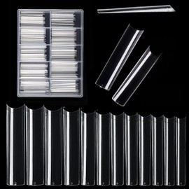 Clear Acrylic Nail Tips, 504 PCS XXL Extra Long Square Nails Tip Set, No C Curve False Nail Tips Long, Half Cover False Clear Nails Tips Set for Salons & DIY Nail Art(12 Sizes)