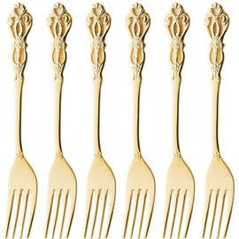 Takakuwa Metal 519392 Rune Gold Dessert Fork, Set of 6