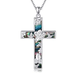 ONEFINITY Cross Necklace Sterling Silver Cross Pendant Lotus Necklace Cross Jewelry Gifts for Women Men