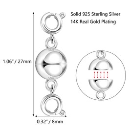 Silver Necklace Clasp, 925 Sterling Silver Magnetic Jewelry Clasps Necklace Clasps and Closures, Necklace Extender Bracelet Chains Connector Sterling Silver Magnetic Clasps for Jewelry Making