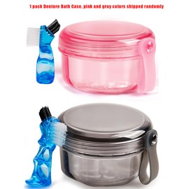 2025 Upgraded Denture Bath Case with Brush, Denture Cup Soaking Holder False Teeth Container Cleaning with Lid Waterproof for All Dental, Retainer, Aligner, Braces, Mouth Guards, Toothbrush Head