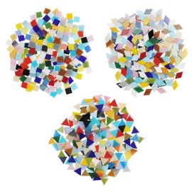 Belle Vous 600 Pack/480g Mosaic Mixed Coloured Tiles in 3 Shapes - Diamonds (2 x 1.2cm), Triangles (1.5 x 1.5 x 1.5cm) & Squares (1 x 1cm) - Assorted Stained Glass for Art & Crafts, Home Decoration