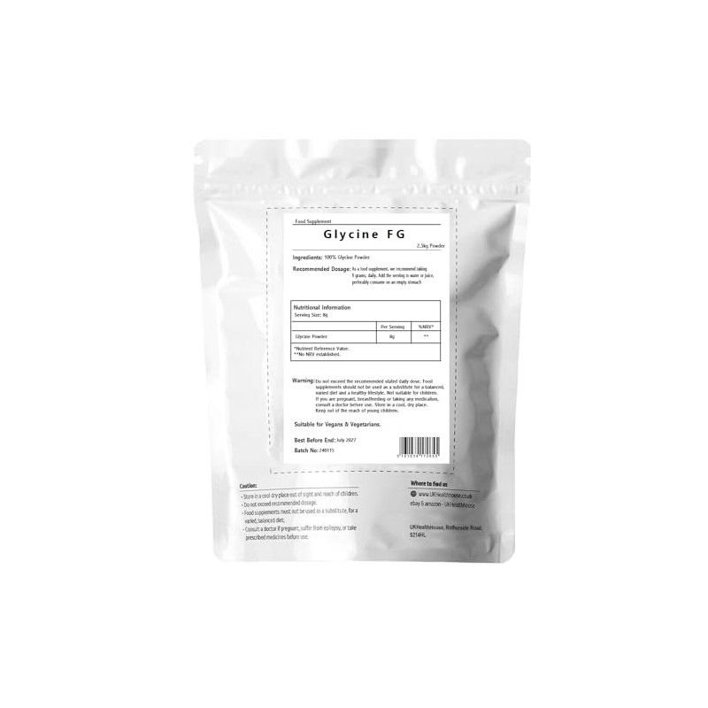 UKHealthHouse Glycine Powder 2.5kg - Anti Inflammatory Sleep Aid -