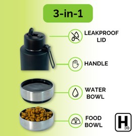 Handy Do Dog Water Bottle, Insulated Dog Travel Water Bottle, Stainless Steel Pet Water Bottle Dispenser Portable Food and Water Bowl (Orange, 32 OZ)