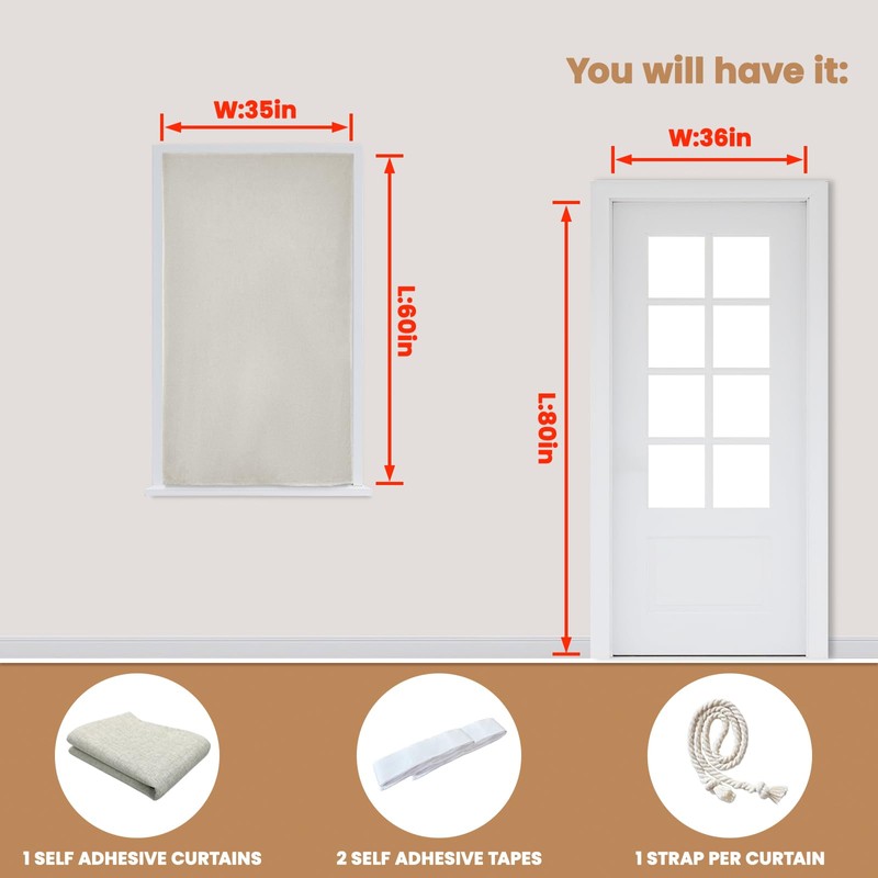 Jilron Adhesive Curtain,100% Blackout Curtains, No Drilling, Suitable for Multi-Scenes