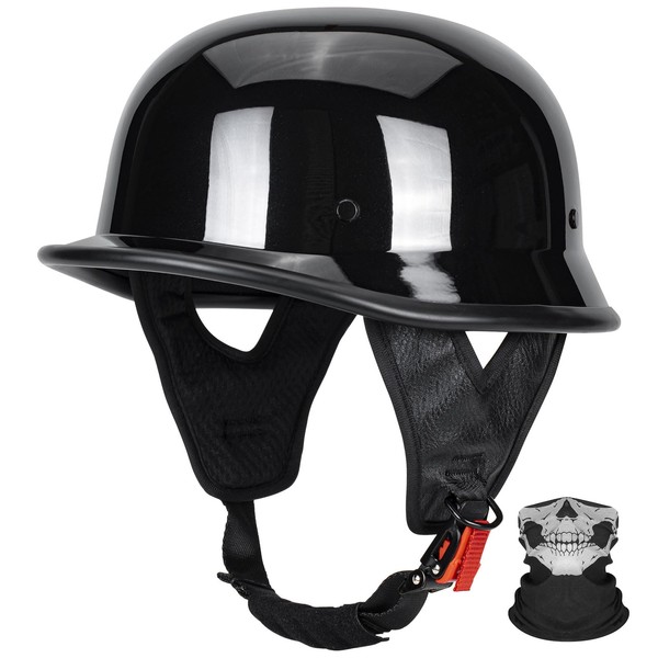 QUICKOOL DOT Certified German Style Motorcycle Half Helmet, Vintage ABS