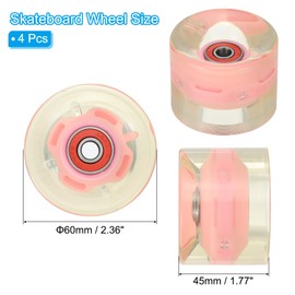 PATIKIL Light Up Skateboard Wheels 60x45mm, 4 Pack 78A PU Roller Skate Wheels with Bearings for Outdoor Cruiser Street Double Row Skating Replacement, Pink