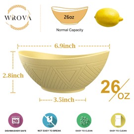 Wheat Straw Bowls Set of 4 with Textured Pattern - Unbreakable Cereal Bowls 26oz - Dishwasher Safe Bowls for Kitchen and Outdoors - Plastic Bowls Reusable for School,Dorm. Blue-Yellow-Green-Purple