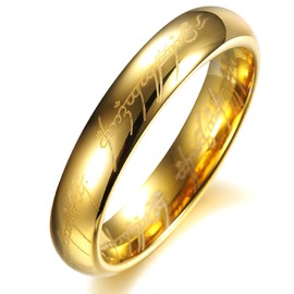 COPAUL Pure Tungsten Carbide 18K Gold Plated Lord of The Rings with Bible Engaved Couple Ring Wedding Band, Women, Size P